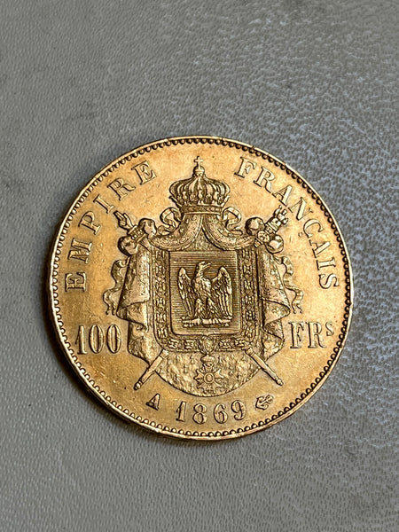 100 Francs Napoléon - Laurée- 1869 A - Paris  -  Or