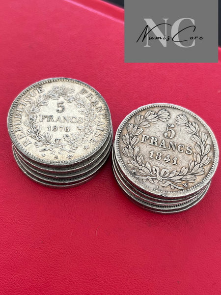 Lot of 10 X 5 Francs Ecu (pre-1900) - 25g - 900/1000 silver - various types, years and states (Hercule, Louis-Philippe, Napoleon...)